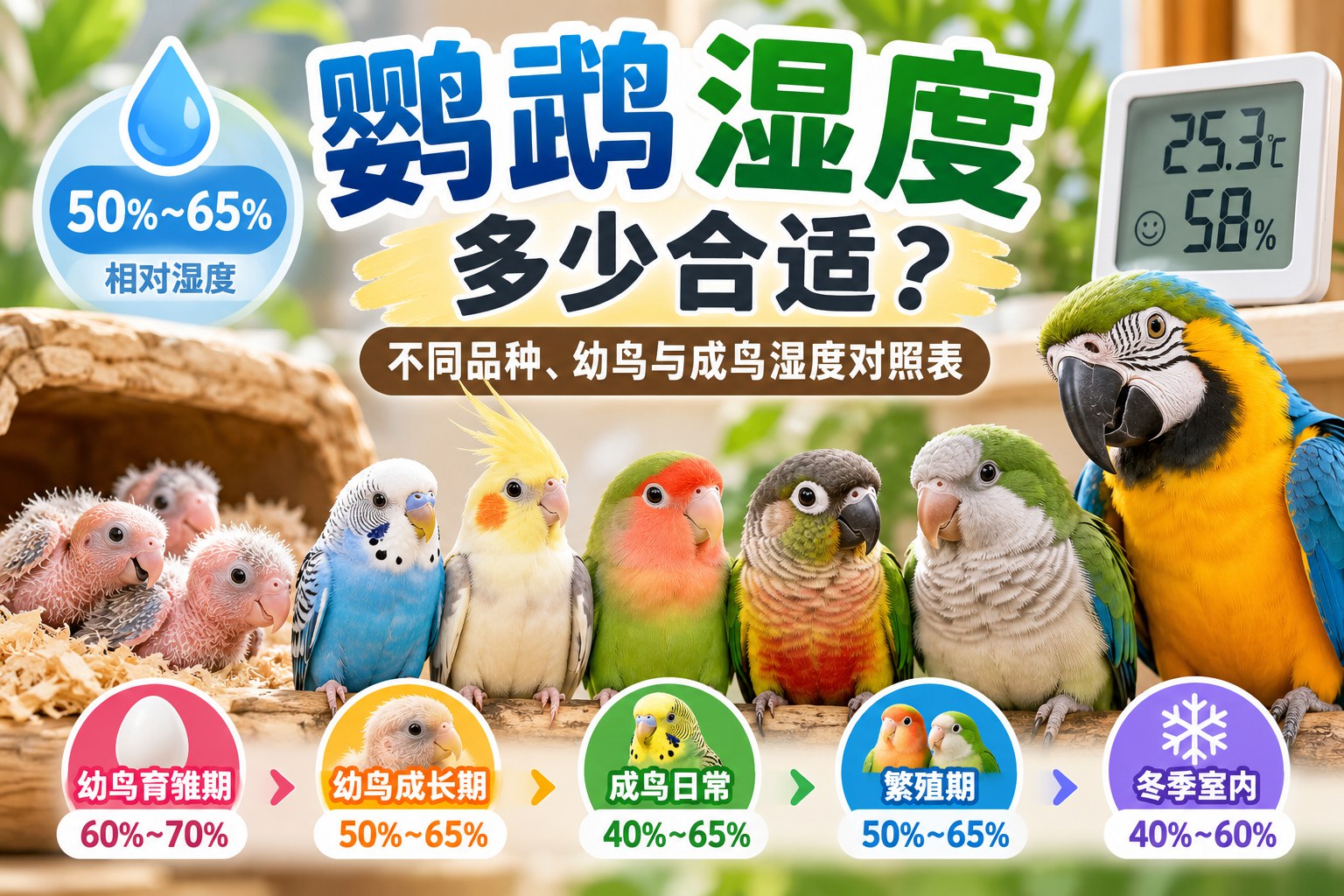 鹦鹉饲养湿度多少合适?不同品种、幼鸟与成鸟湿度对照表